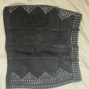 Black Suede Mini Skirt with Studded Details
